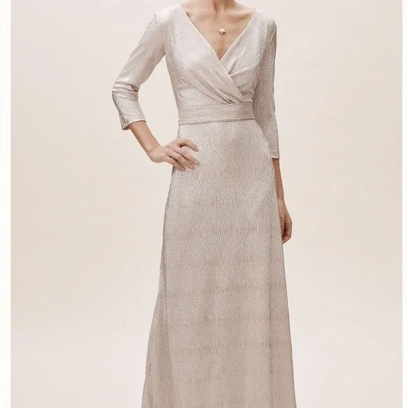 BHLDN Anthro Diedra Rose Gold Metallic Wrap Front Gown Floor Length Dress - Picture 16 of 16